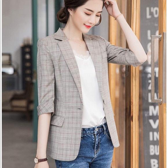 Plaid blazer 3/4 sleeve - Picture 4 of 5